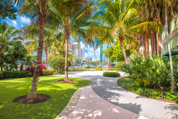 fort lauderdale verde sul lungomare vista del parco, sud della florida - broward county foto e immagini stock