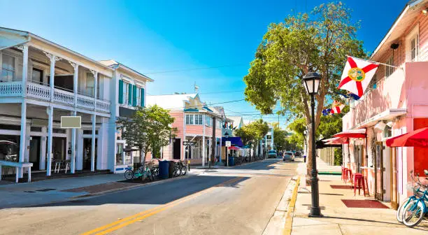 Photo of Key West famous Duval street panoramic view