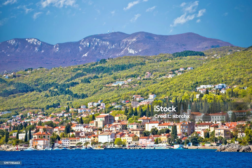Town of Volosko seafront view Town of Volosko seafront view, Opatija riviera of Croatia Croatia Stock Photo