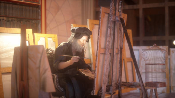 Leonardo Da Vinci an Italian polymath, true genius of the Renaissance period render 3d