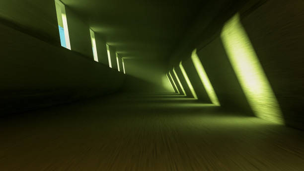 a futuristic hall with green glowing light (3d rendering)