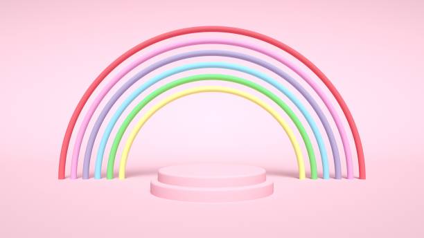 istock Pink Podium Background With Colorful Rainbow - 3D Illustration 1397788932