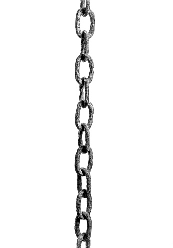 Rusty chain against pure white background