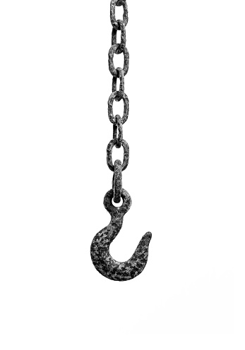Rusty Industrial hook against pure white background