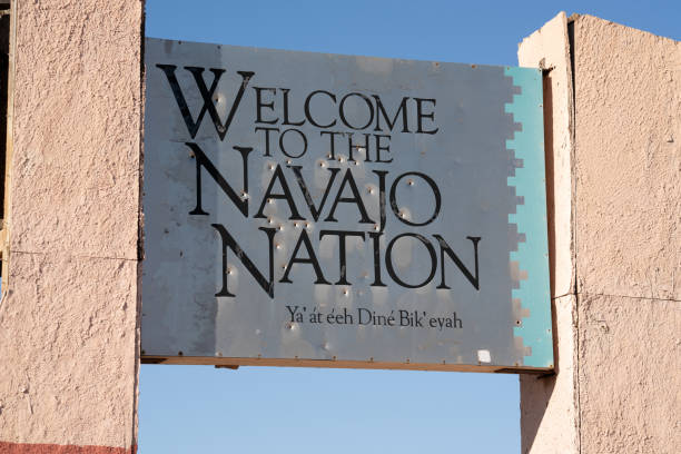 Four Corners, AZ - October 10, 2021: Navajo Nation Welcome sign at the Four Corners Monument on Navajo tribal land