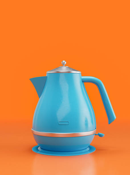 istock Vintage kattle teapot, retro kitchen appliance front view, 3d rendering 1397791556