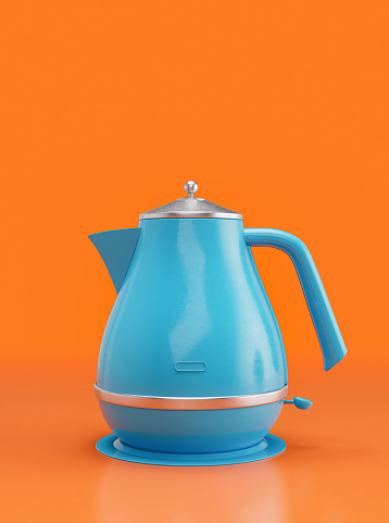 Vintage kattle teapot, retro kitchen appliance front view, 3d rendering