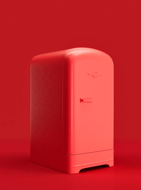 istock Monochrome Retro refrigerator, vintage kitchen appliance side view, 3d rendering 1397792529