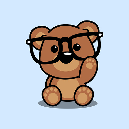Cute bear with big glasses cartoon, vector illustration