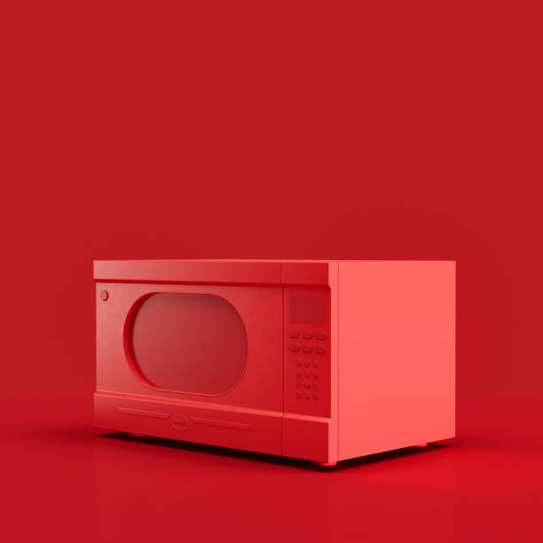 istock Monochrome Retro microwave, vintage kitchen appliance side view, 3d rendering 1397793774