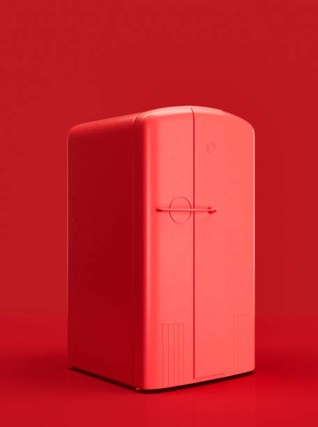 istock Monochrome Retro refrigerator, vintage kitchen appliance side view, 3d rendering 1397794125