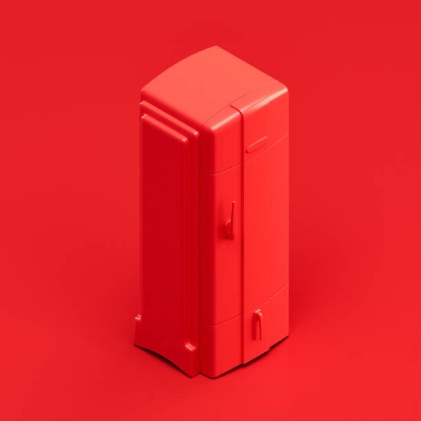 istock Monochrome Vintage red refrigerator, retro kitchen isometric appliance, 3d rendering 1397797087