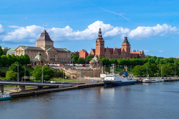Old Town and Oder river in Szczecin, Poland stock photo