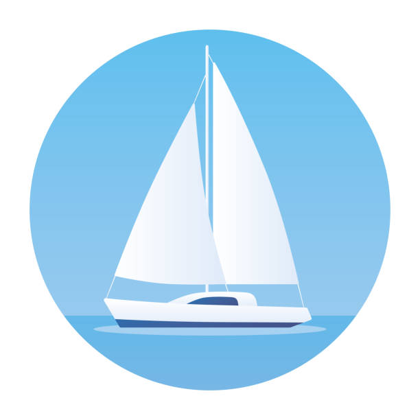 bildbanksillustrationer, clip art samt tecknat material och ikoner med white sailboat or yacht at sea - harbour windy