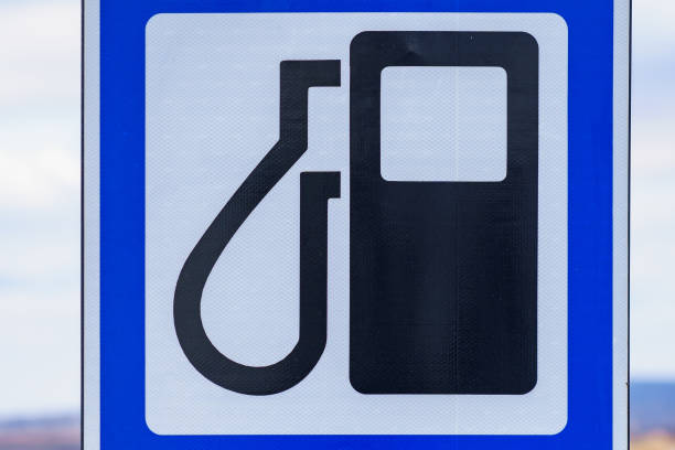 istock Road sign gas station. Background or backdrop with selective focus and copy space 1397802643
