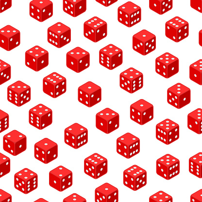 Isometric dice seamless background. All possible turns authentic collection icons in realistic style. Gambling concept. Vector illustration EPS 10.