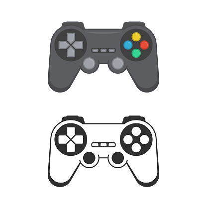 Game controller or gamepad in flat style. Joystick icon isolated on white background. Control console for video games. Vector illustration EPS 10.