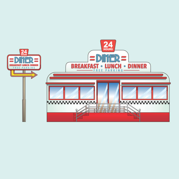 illustrations, cliparts, dessins animés et icônes de american diner, illustration classique de restaurant - route 66 retro revival american culture sign