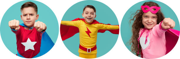 istock Cute little superheroes in circles 1397808910