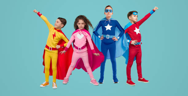istock Team of superhero kids in studio 1397808924