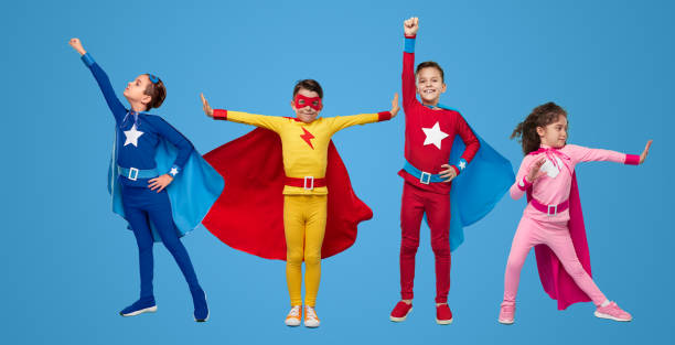 istock Little superheroes in different poses 1397808961