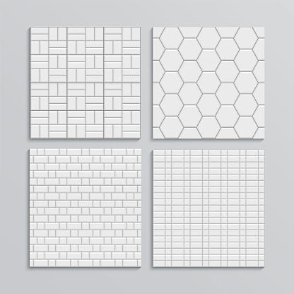 Paved slab floor. Set seamless pavement tiles. Vector illustration