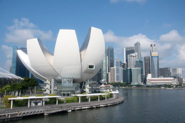 Singapore- May 15, 2022: ArtScience Museum at Marina Bay Sands in Singapore. It is one of the attractions at Marina Bay Sands
