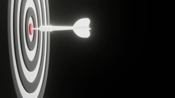 istock Business target concept design of dartboard with lightbulb dart on black background 3D render 1397815158