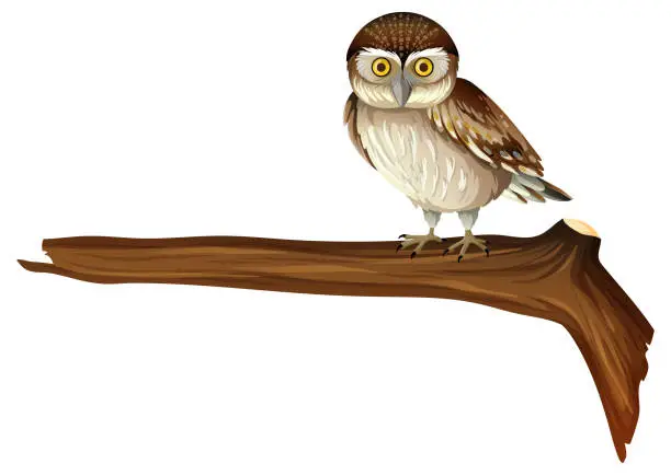 Vector illustration of Owl standing on tree branch in cartoon style