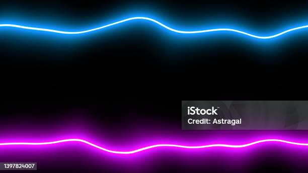 Blue And Purple Neon Lines Stock Photo - Download Image Now - Squiggle, Illustration, Neon Colored