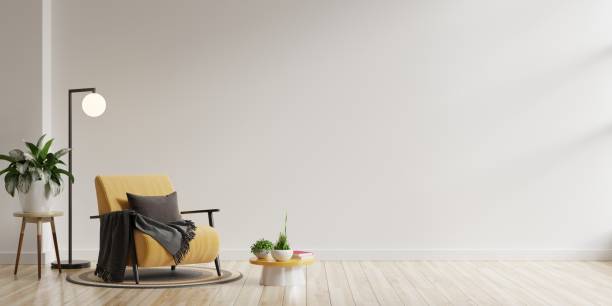 istock Living room interior has a yellow armchair on empty white wall background. 1397825668