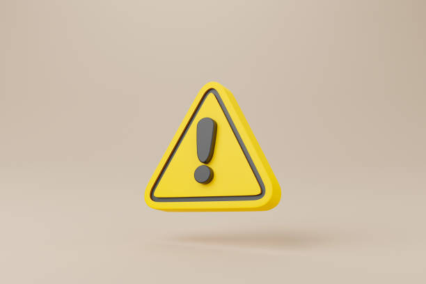 símbolo do ícone de notificação amarela. ilustração de renderização 3d - safety error message sign warning sign - fotografias e filmes do acervo