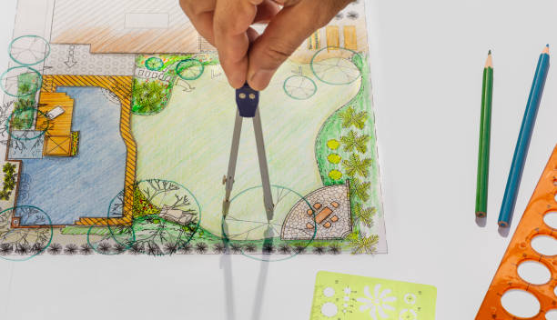 Landscape architect student learning design backyard  pool and garden plan