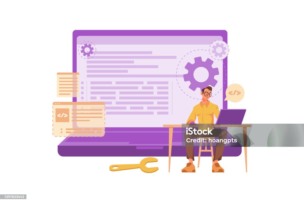 Image Project Programer Young Programmer Concentrated On A Working Project Stock Illustration ...