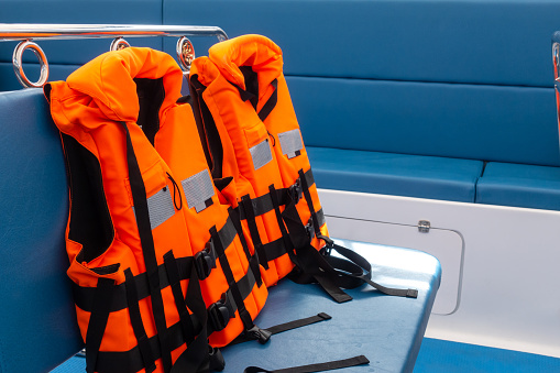Life-jacket in speed boat.
