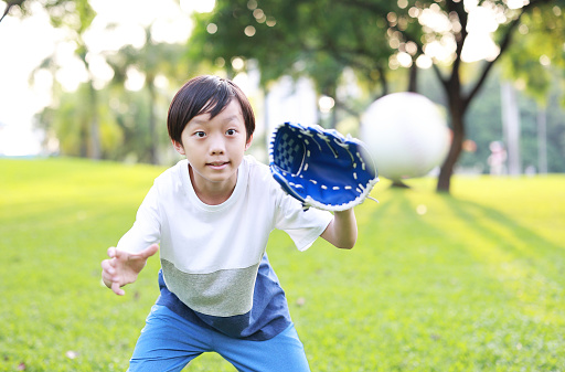 Children playing baseball on green grassy lawn