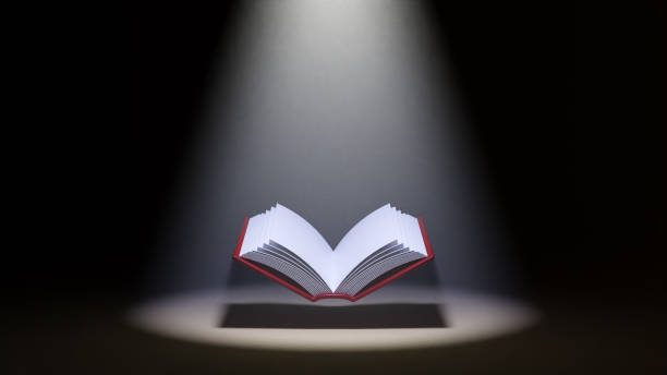 3D illustration material of books and spotlights 3D rendering