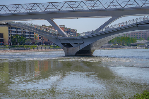 Cable-stayed bridge across river Po in Northern Italy