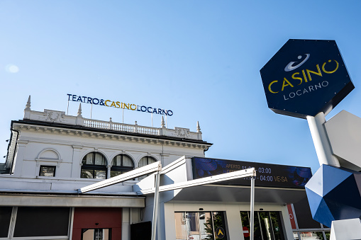 Locarno, Switzerland - October 14: Casino in Locarno at sunny day under blue sky
