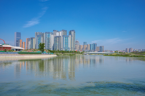 Chengdu bridge and financial city on a sunny day