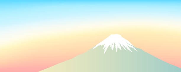 ilustrações de stock, clip art, desenhos animados e ícones de illustration of mount fuji in japan at dawn and the beautiful gradation sky. horizontal banner or header. - travel simplicity multi colored japanese culture