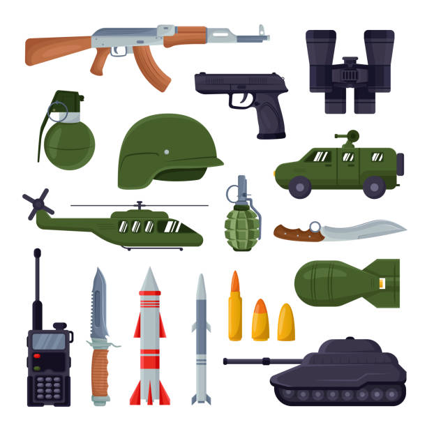 armeewaffen illustrationsset - violence war gun camouflage stock-grafiken, -clipart, -cartoons und -symbole