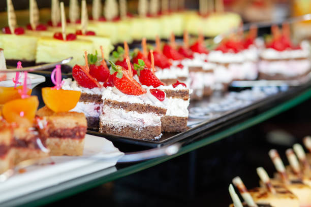 istock Dessert table in a Turkish hotel. Various cakes and sweets on buffet 1397847286