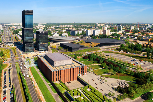 Essen city aerial view, Germany. Modern skyline.