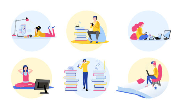 istock Set of distance online education at home 1397848926