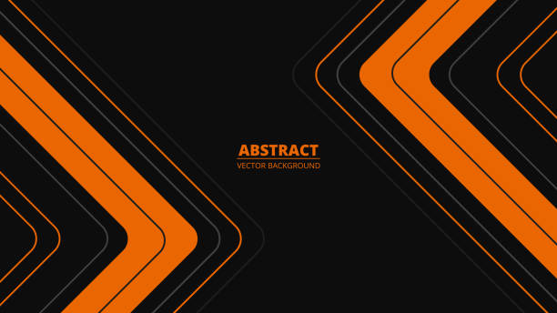 オレンジとグレーの線、矢印、角度を持つ黒い抽象的な背景。 - sport background点のイラスト素材／クリップアート素材／マンガ素材／アイコン素材