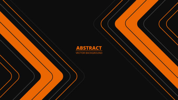 ilustrações de stock, clip art, desenhos animados e ícones de black abstract background with orange and gray lines, arrows and angles. - contemporary style flash