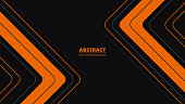 istock Black abstract background with orange and gray lines, arrows and angles. 1397849070