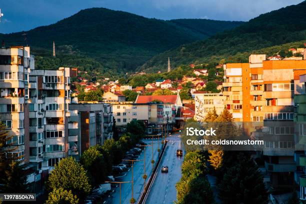 Aerial View Of City Of Deva In Transylvania Romania Stock Photo - Download Image Now