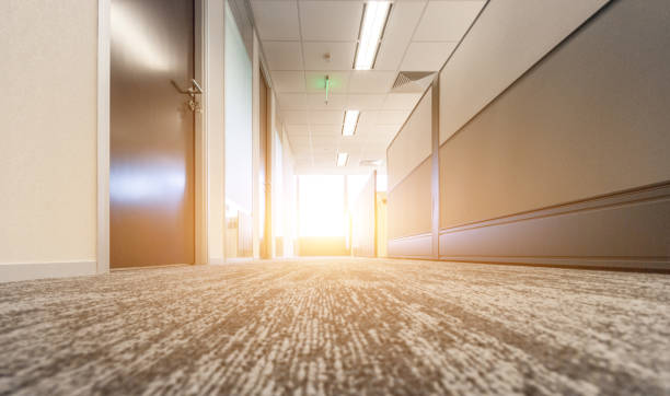 istock Working area in modern office with carpet floor and meeting room. interior 3d rendering 1397853321